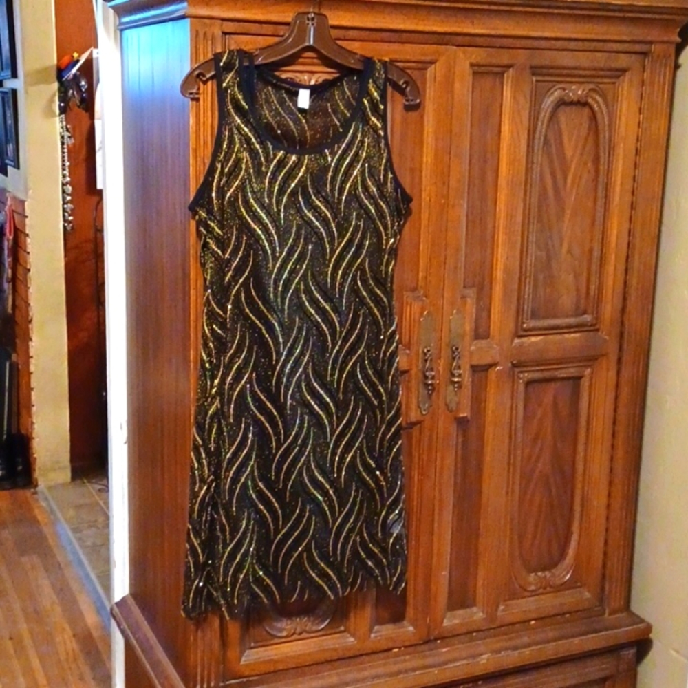 Black gold mini dress